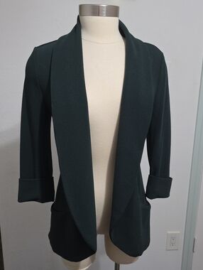 French Mauve Open-Front Dark Green Drapey Blazer